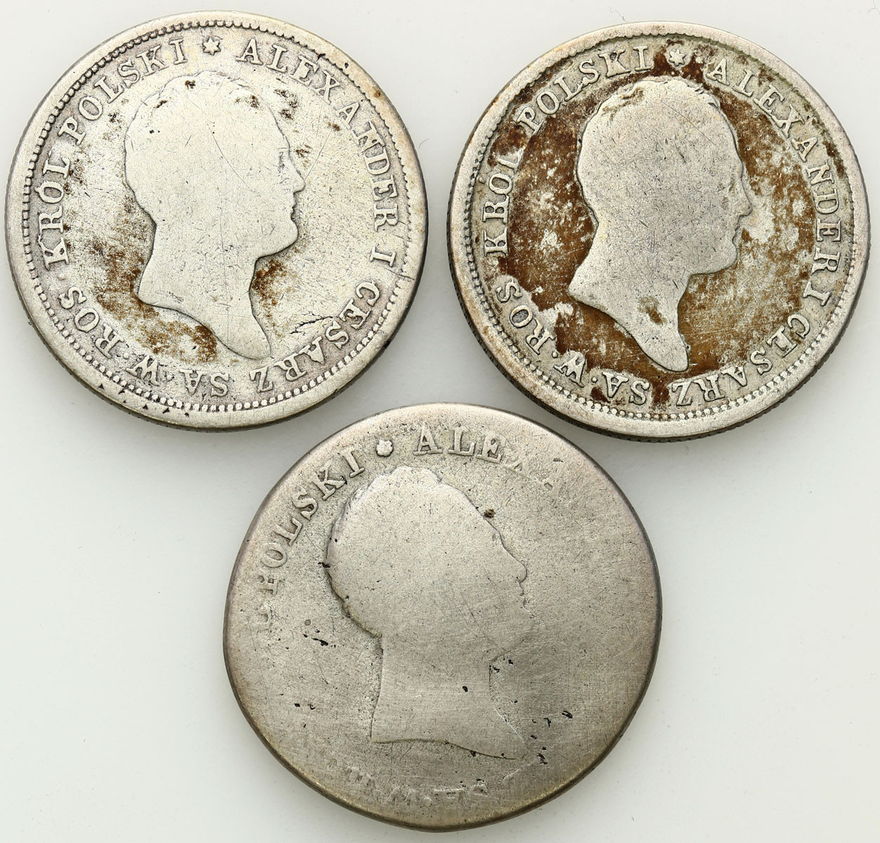 Królestwo Polskie. Aleksander I. 2 złote 1816, 1820, 1821, Warszawa, zestaw 3 monet